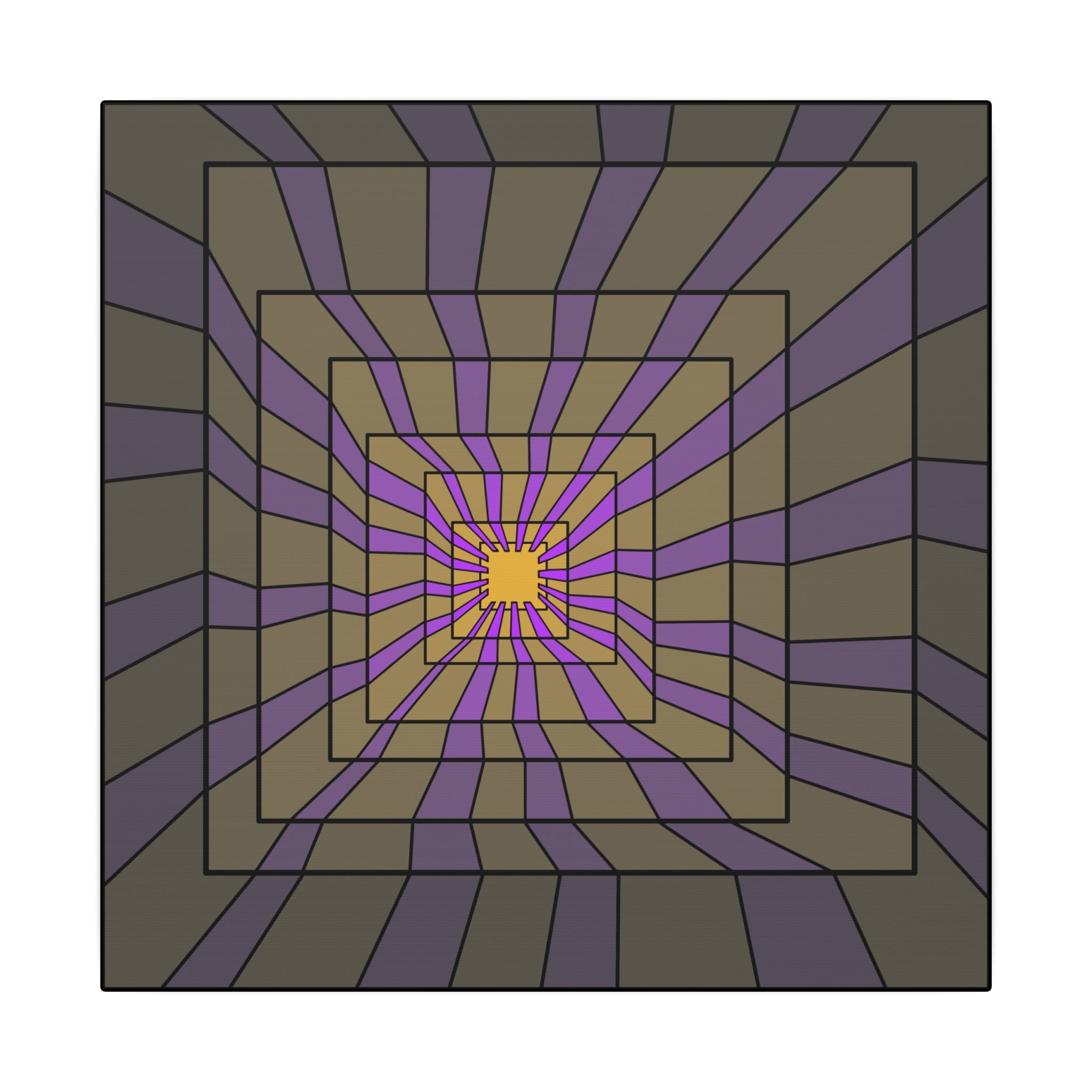 Optical Tunnel Wall Art Canvas — Geometric Purple & Olive Matte Print 14" x 14" 0.75''
