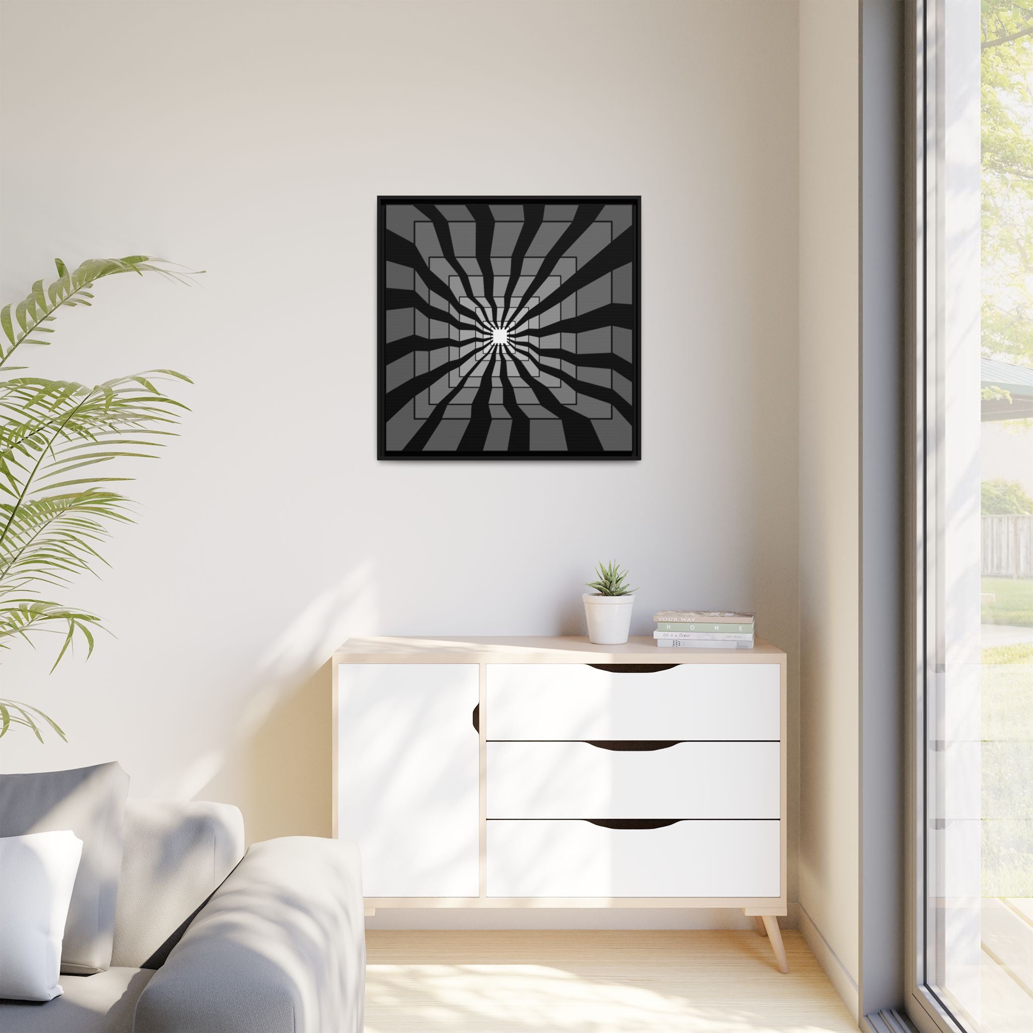 Framed Matte Canvas: Geometric Optical Illusion Wall Art
