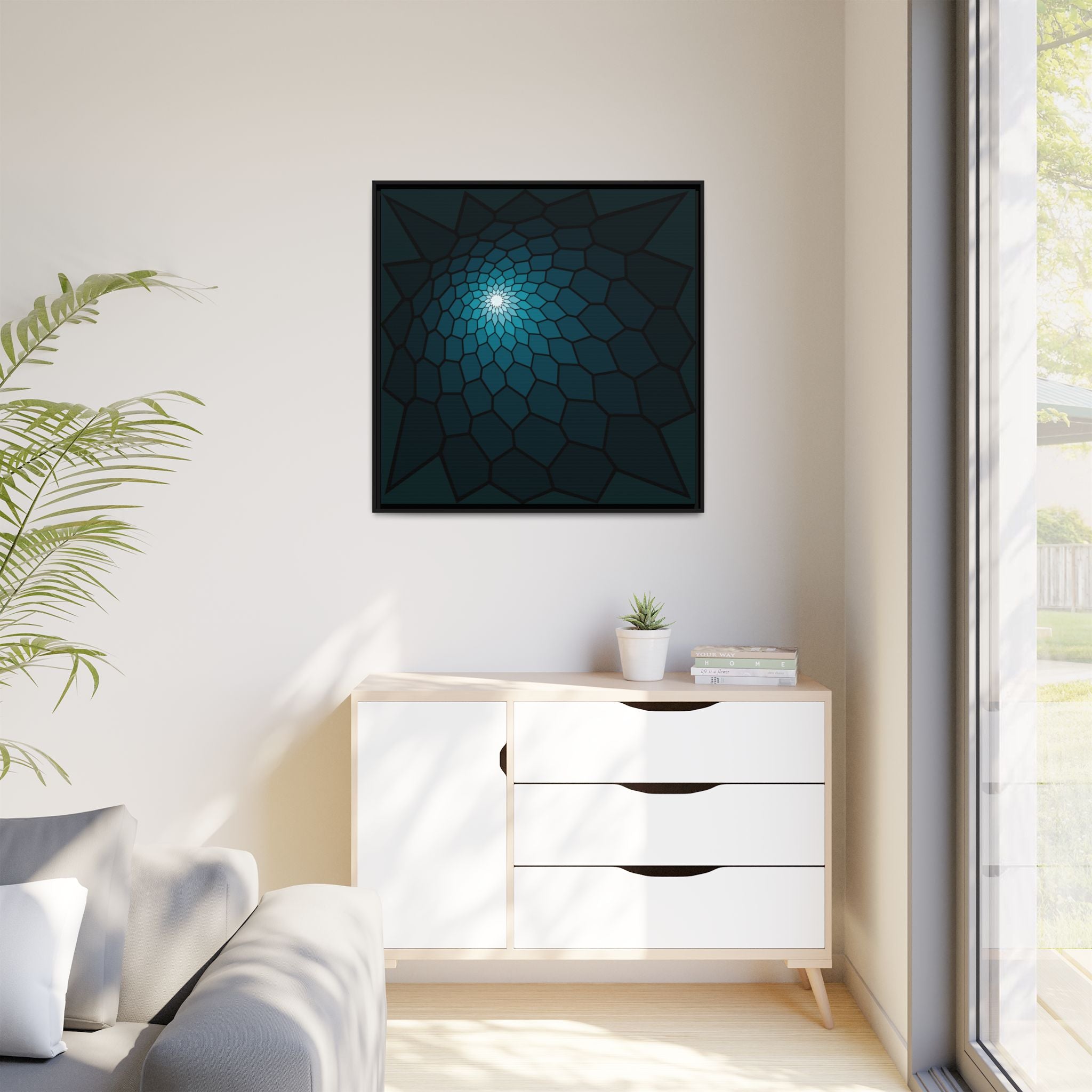 Framed Matte Canvas – Teal Spiral Geometric Wall Art