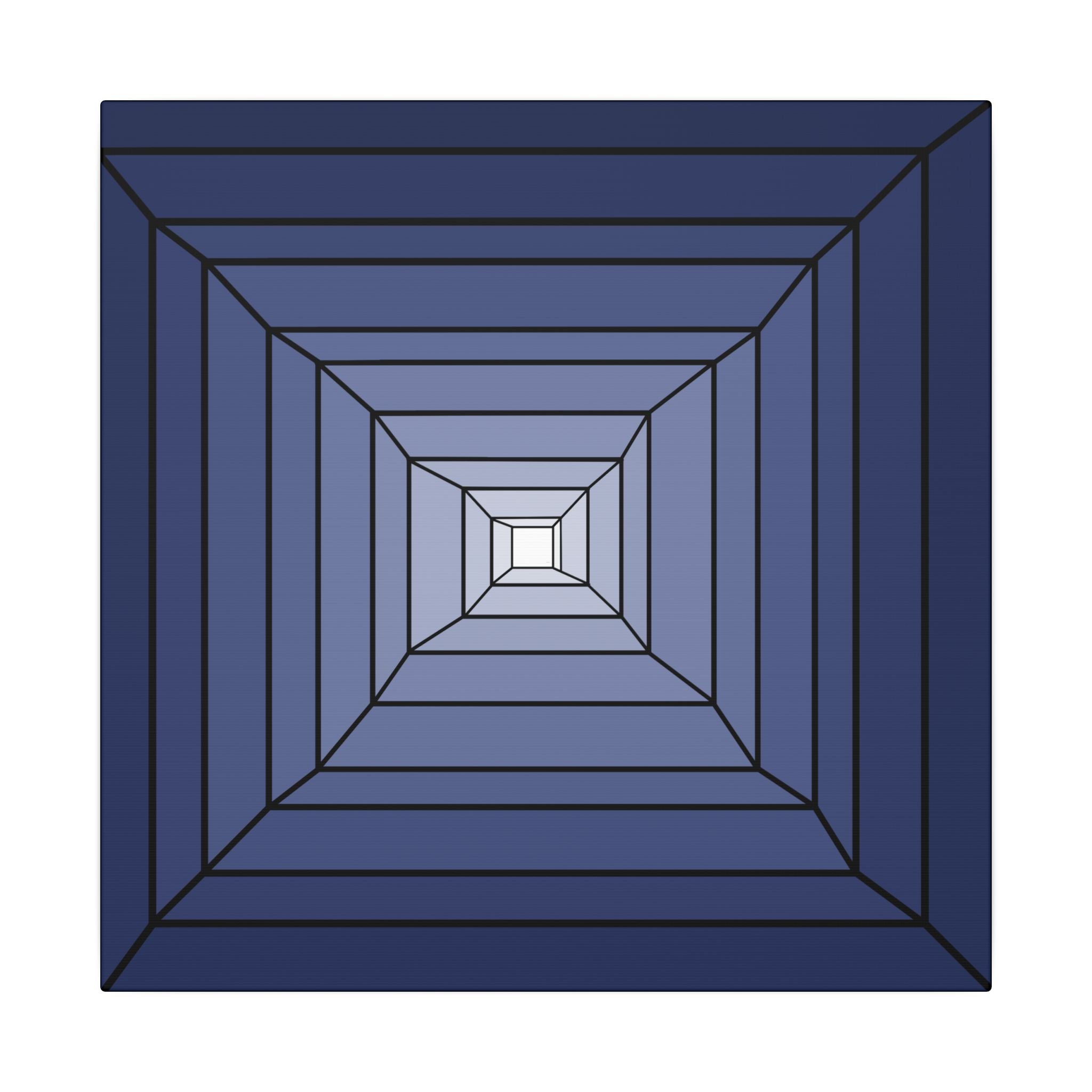 Geometric Blue Gradient Canvas Wall Art — Modern Concentric Square Print 14" x 14" 0.75''