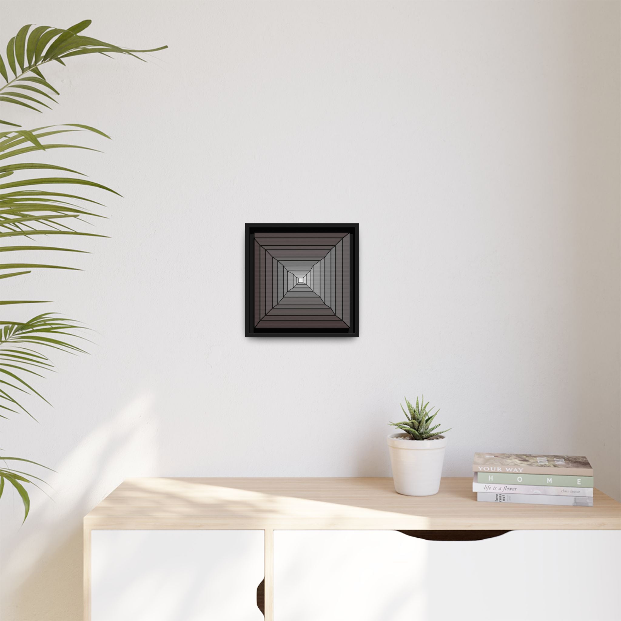 Framed Geometric Gradient Canvas — Modern Monochrome Wall Art