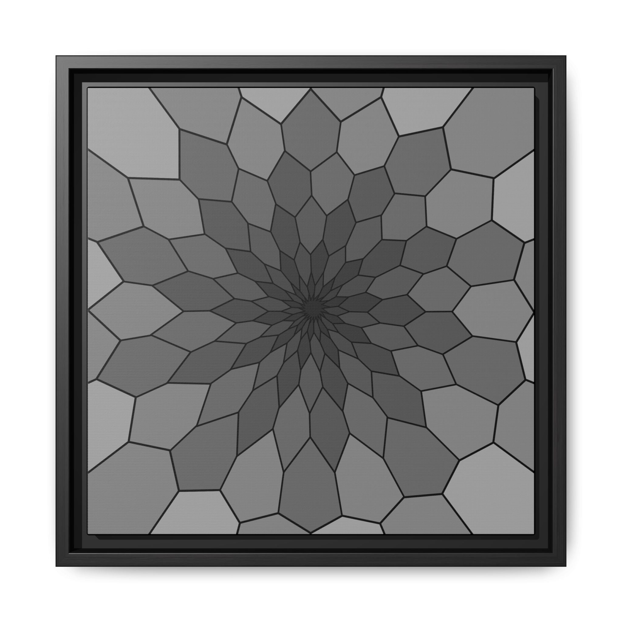 Geometric Floral Mandala Framed Canvas 14" x 14" Black 1.25"