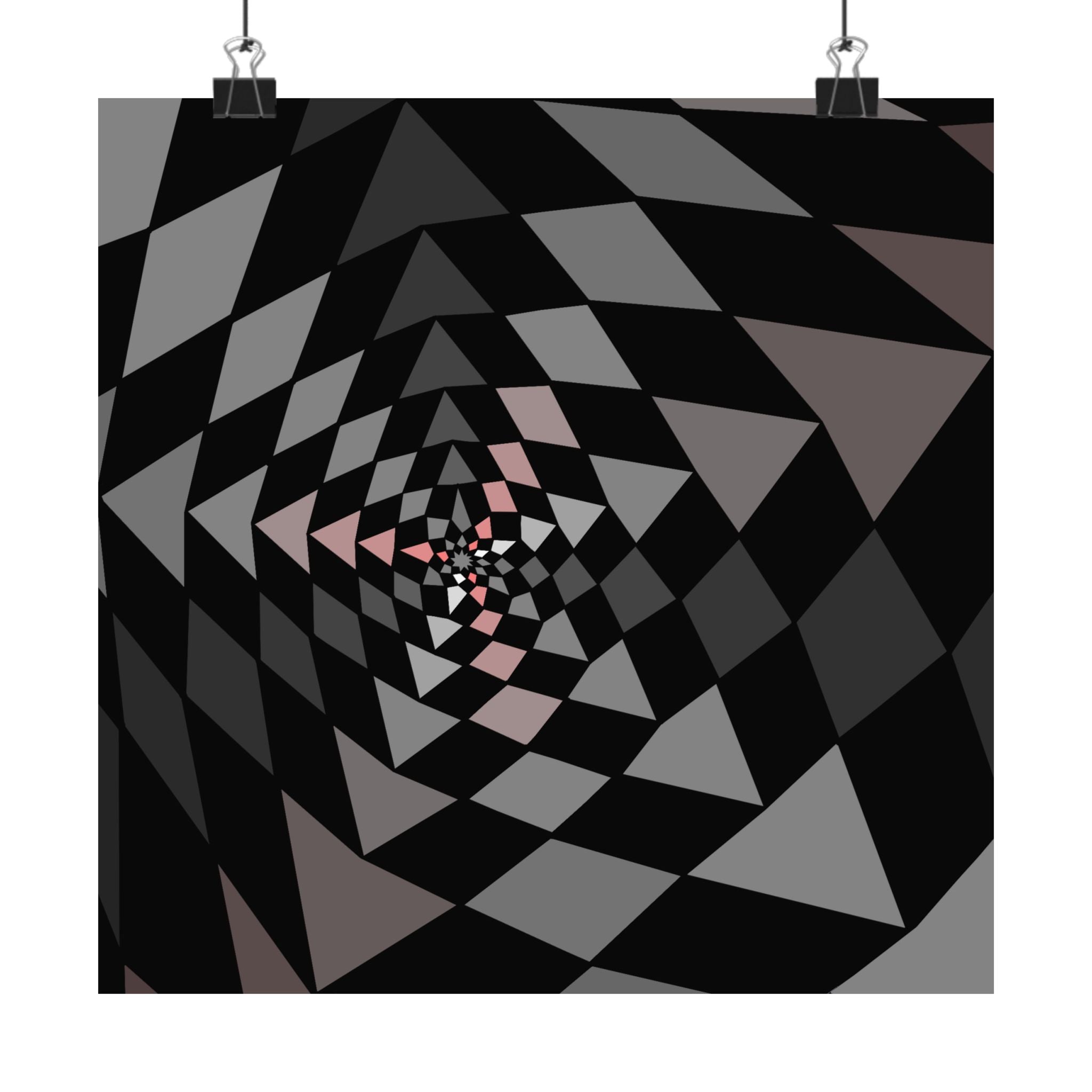 Geometric Spiral Matte Poster - Black & Gray Optical Art Print 10″ x 10″ Matte