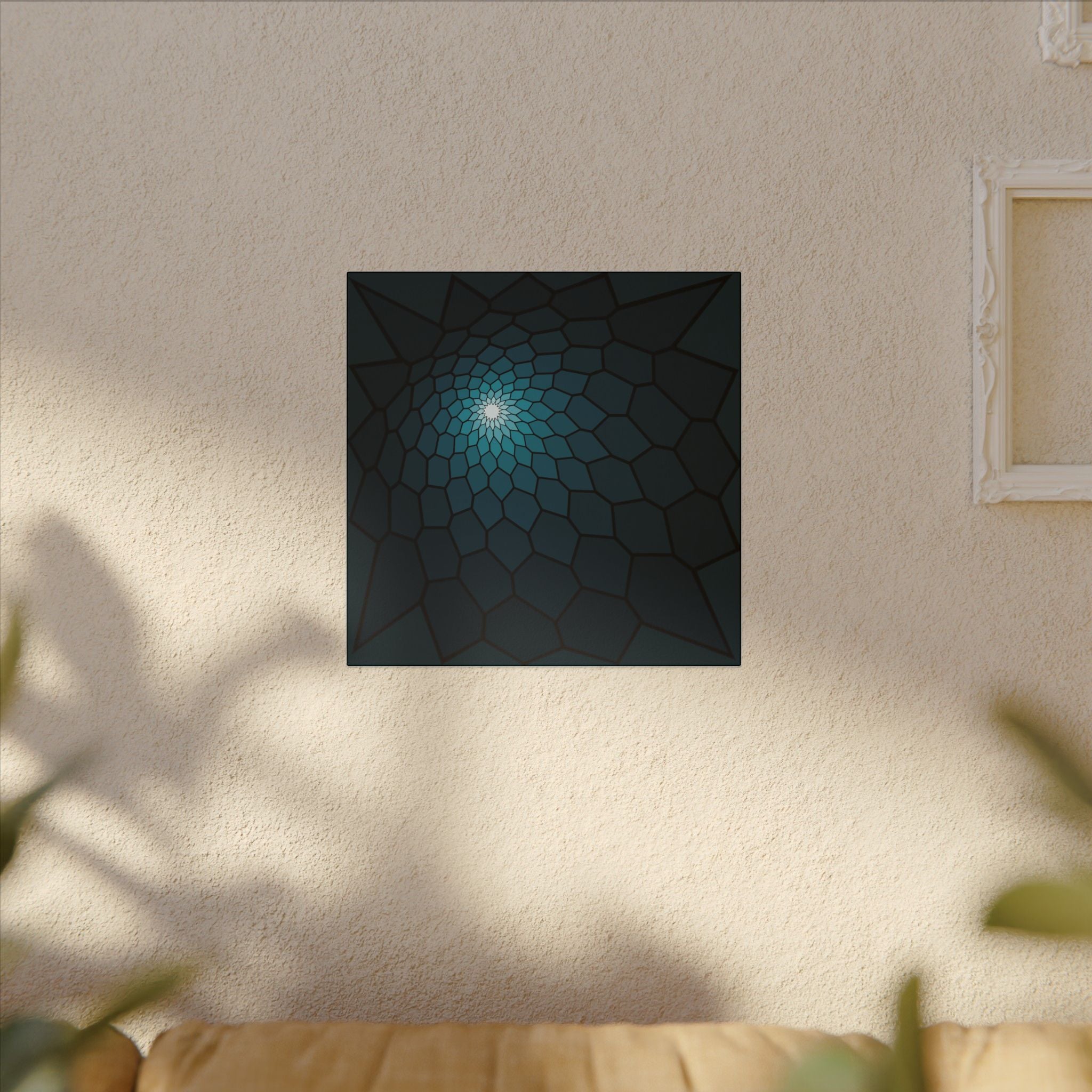 Geometric Spiral Canvas Art – Teal Mosaic Stretched Wall Decor