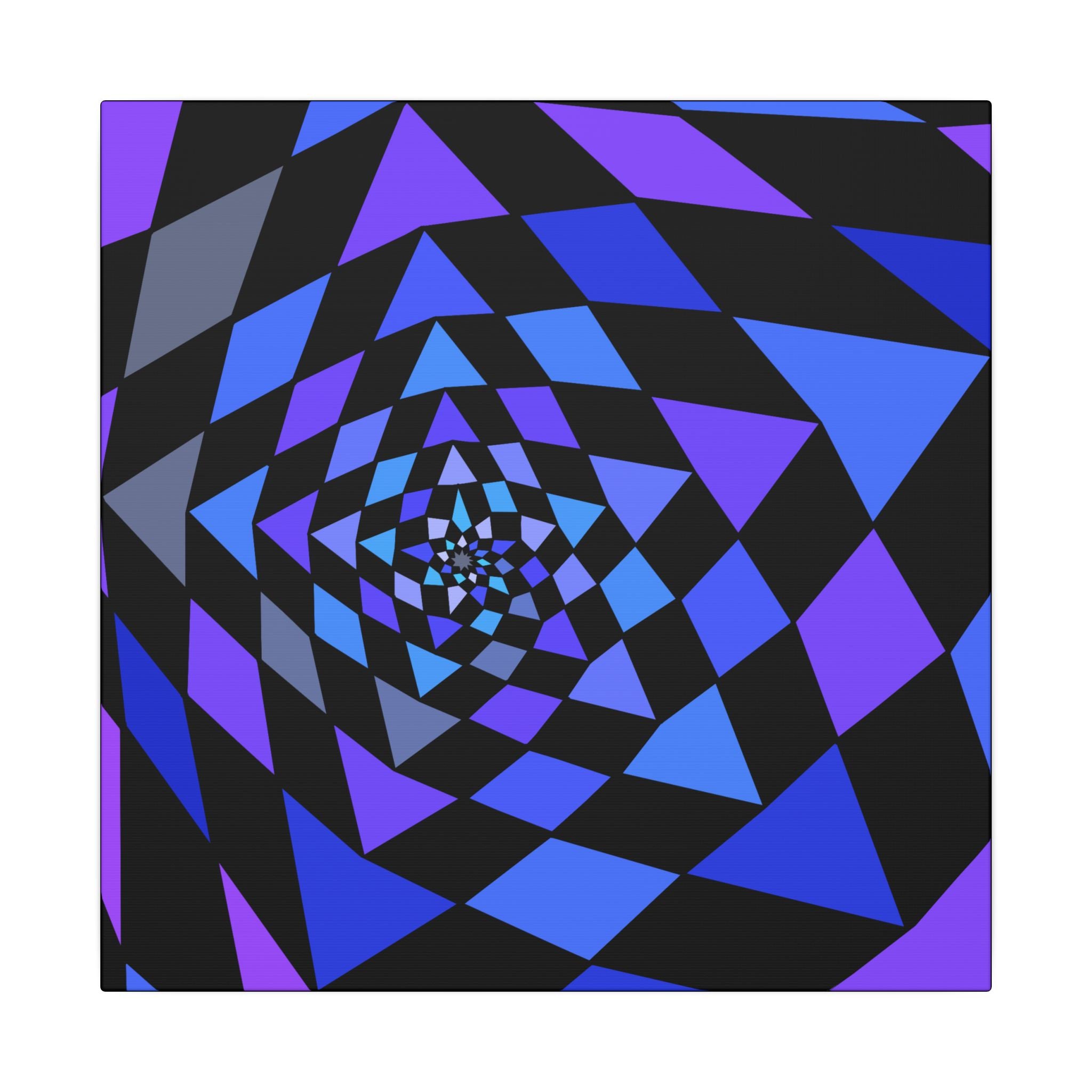 Geometric Optical Illusion Matte Canvas Wall Art — Blue & Purple Spiral 14" x 14" 0.75''