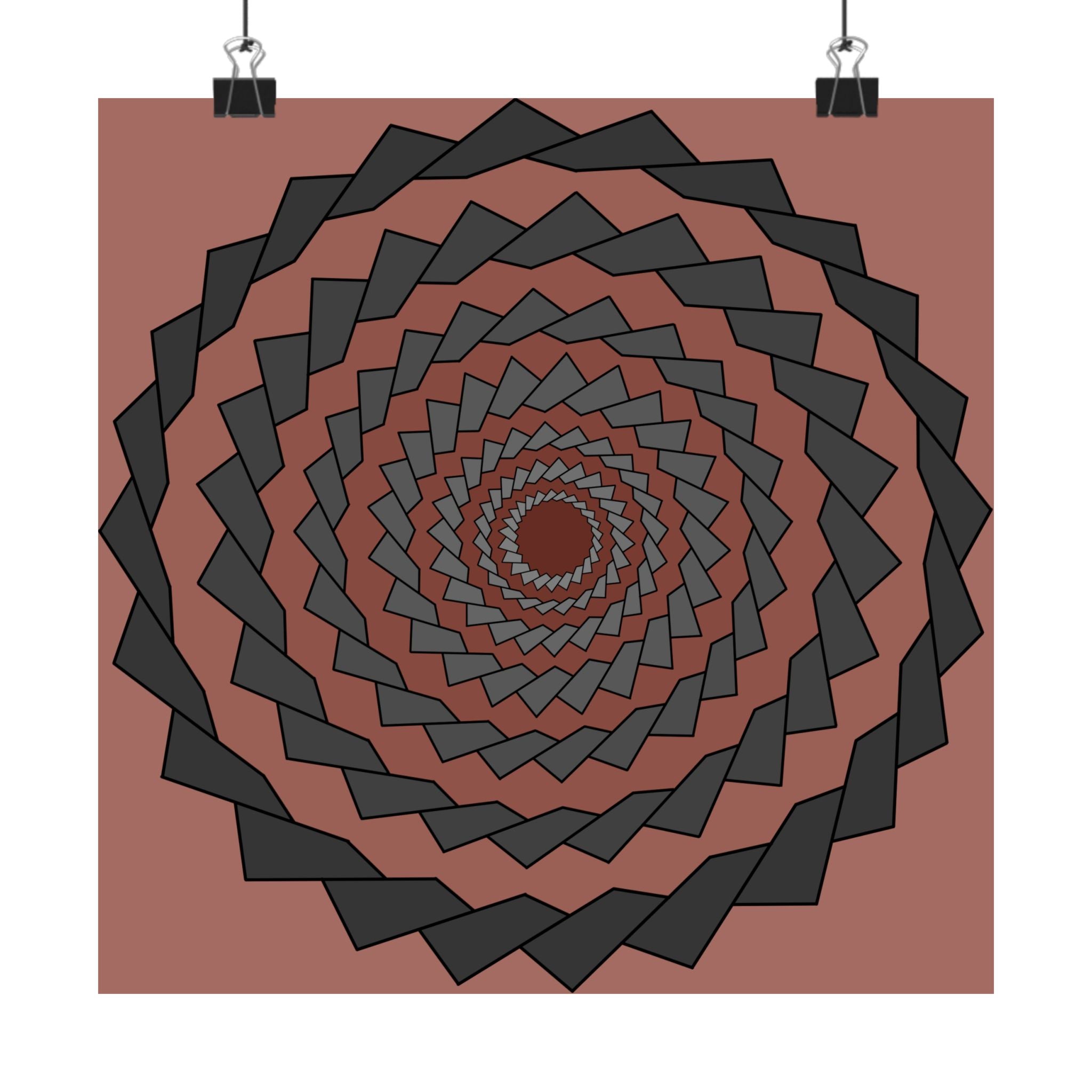 Geometric Spiral Matte Poster — Retro Rust Optical Art 10″ x 10″ Matte