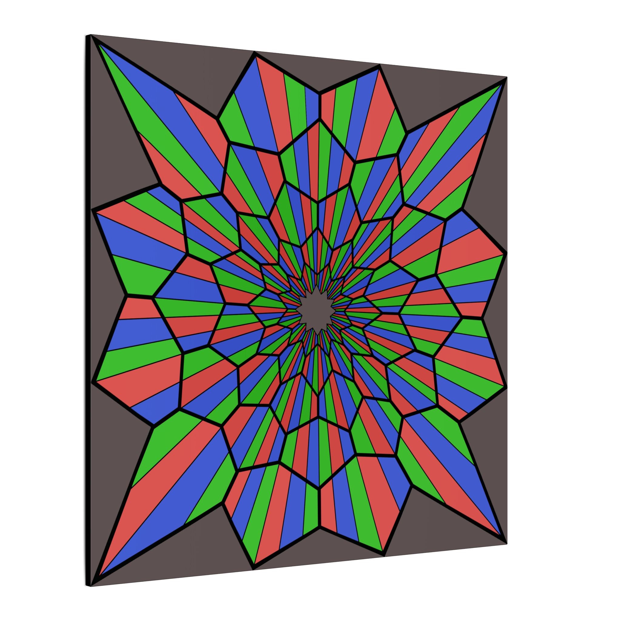 Geometric Starburst Canvas Art — Vibrant Red Blue Green Kaleidoscope Wall Decor