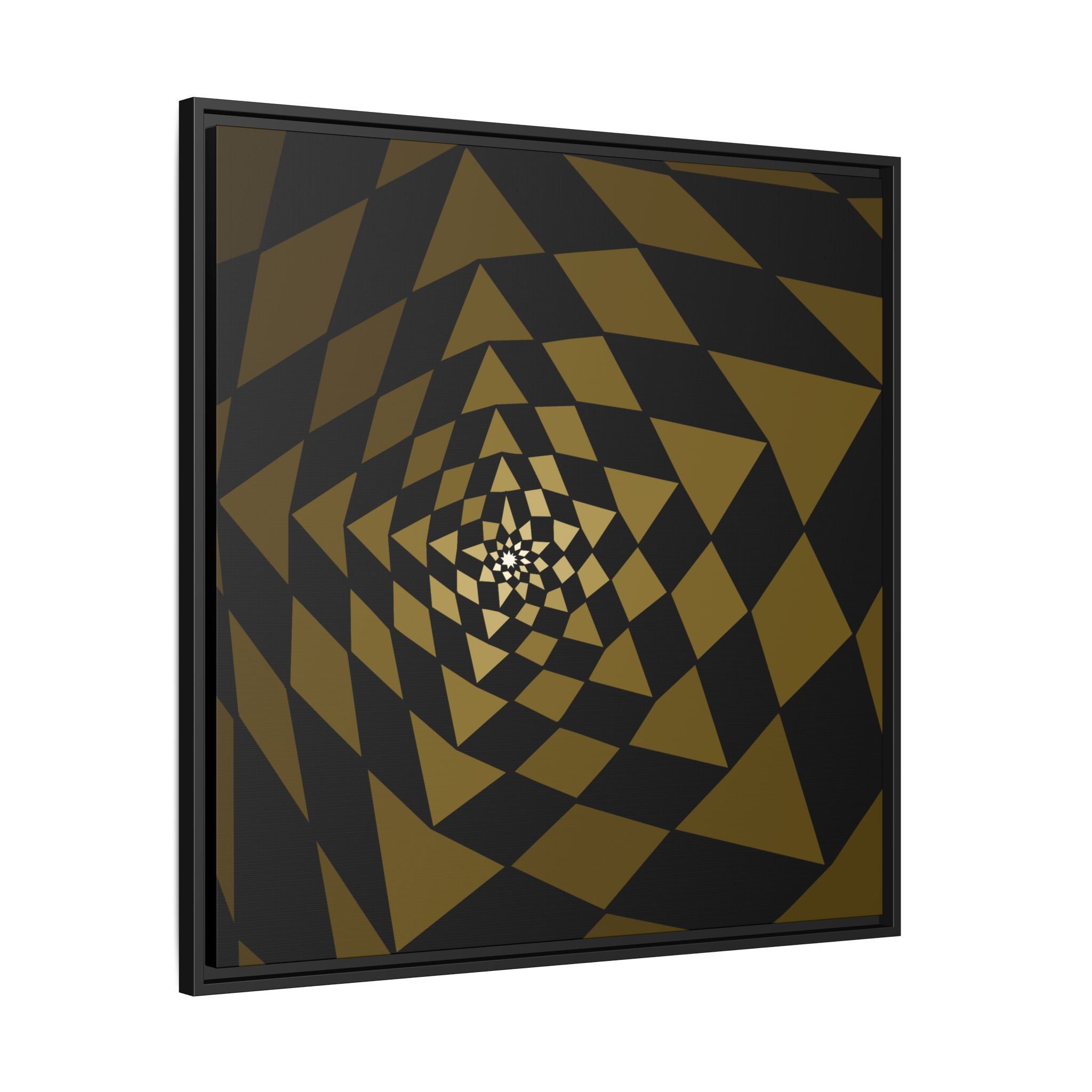 Framed Geometric Spiral Canvas Art — Modern Gold & Black Optical Print