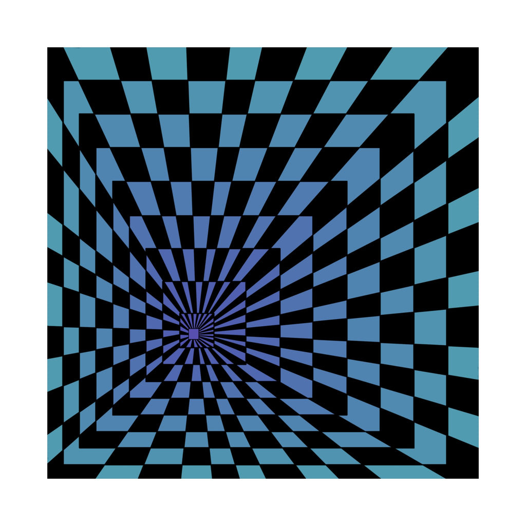 Blue Optical Illusion Poster — Retro Checkerboard Depth Art