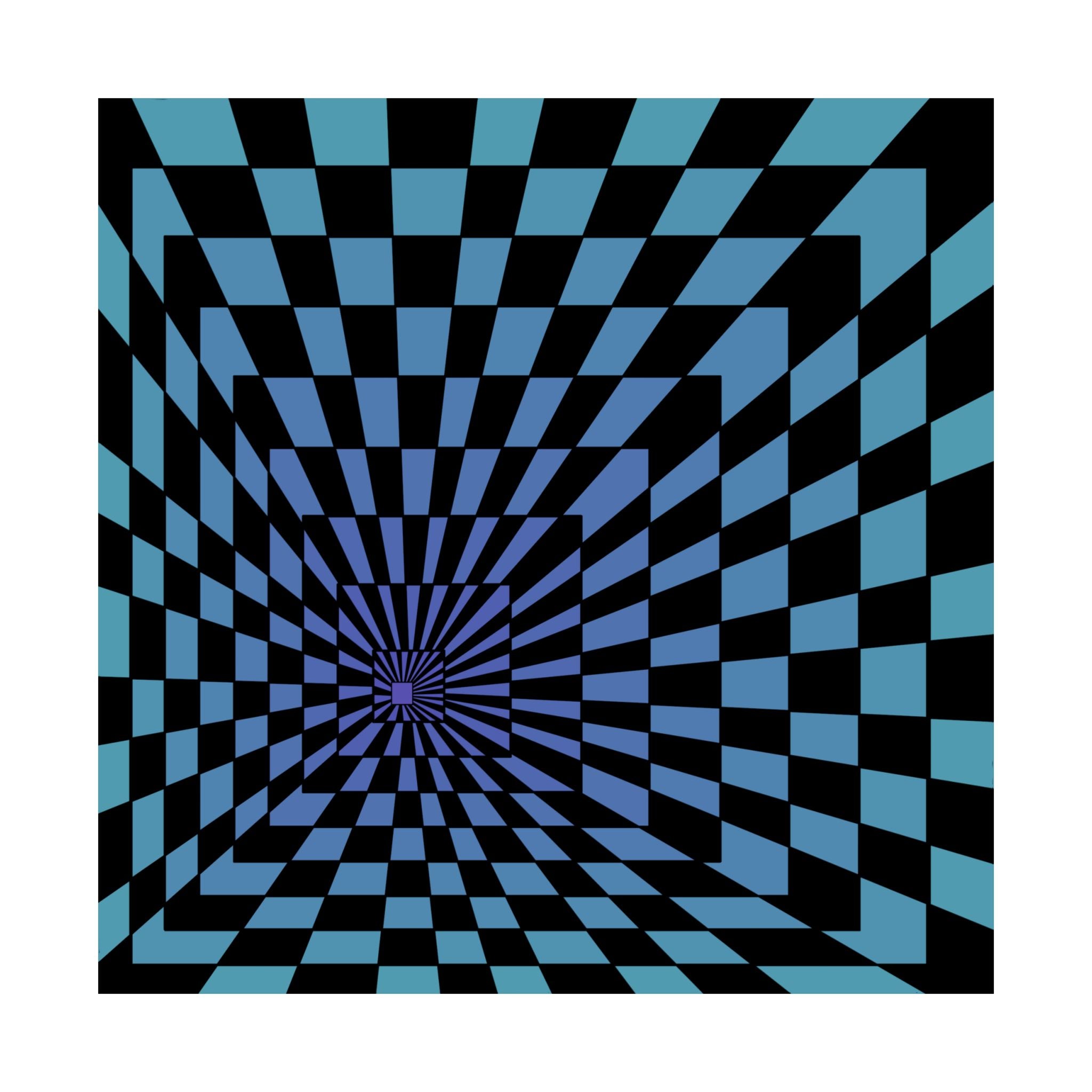 Blue Optical Illusion Poster — Retro Checkerboard Depth Art