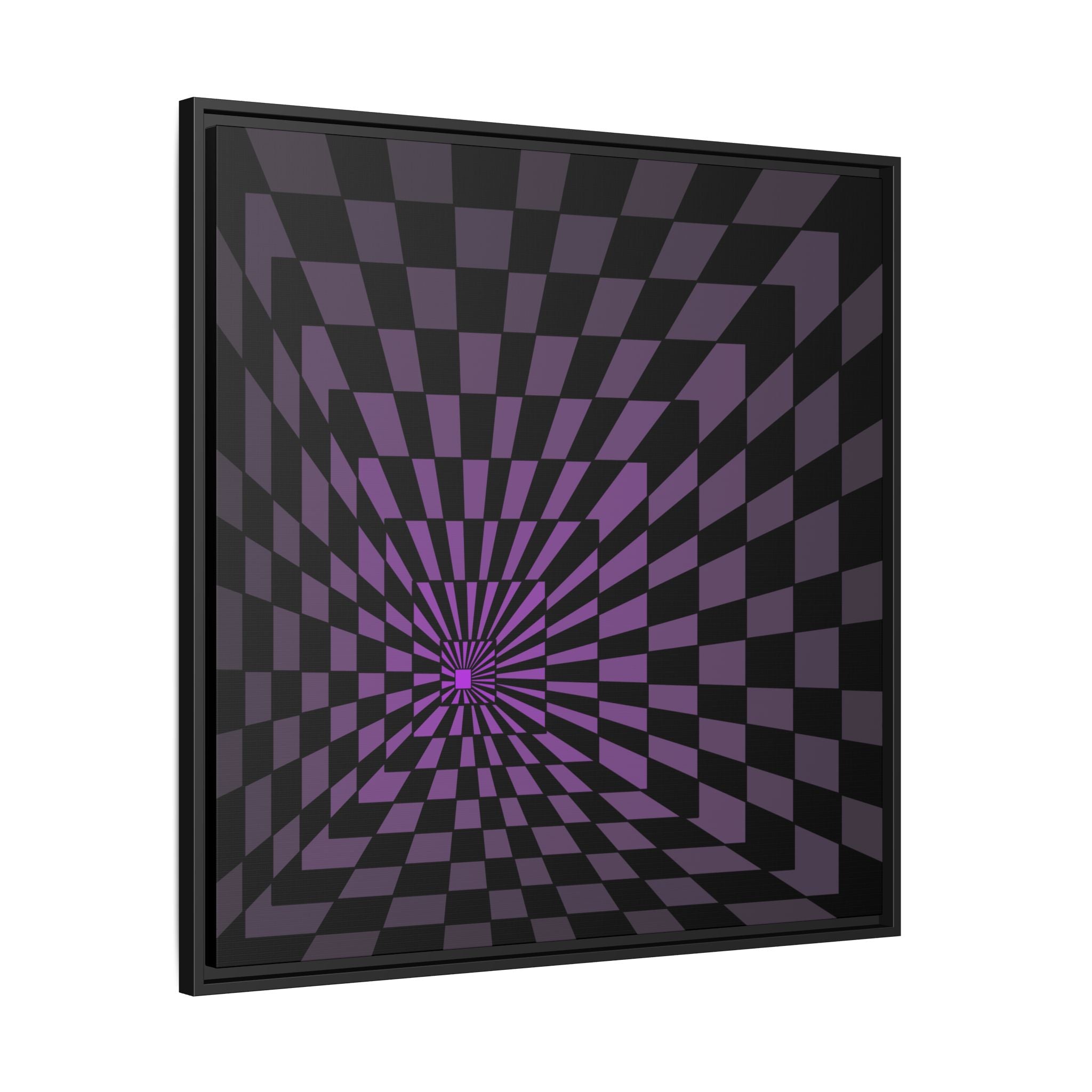 Framed Matte Canvas — Purple Optical Illusion Checkerboard Wall Art
