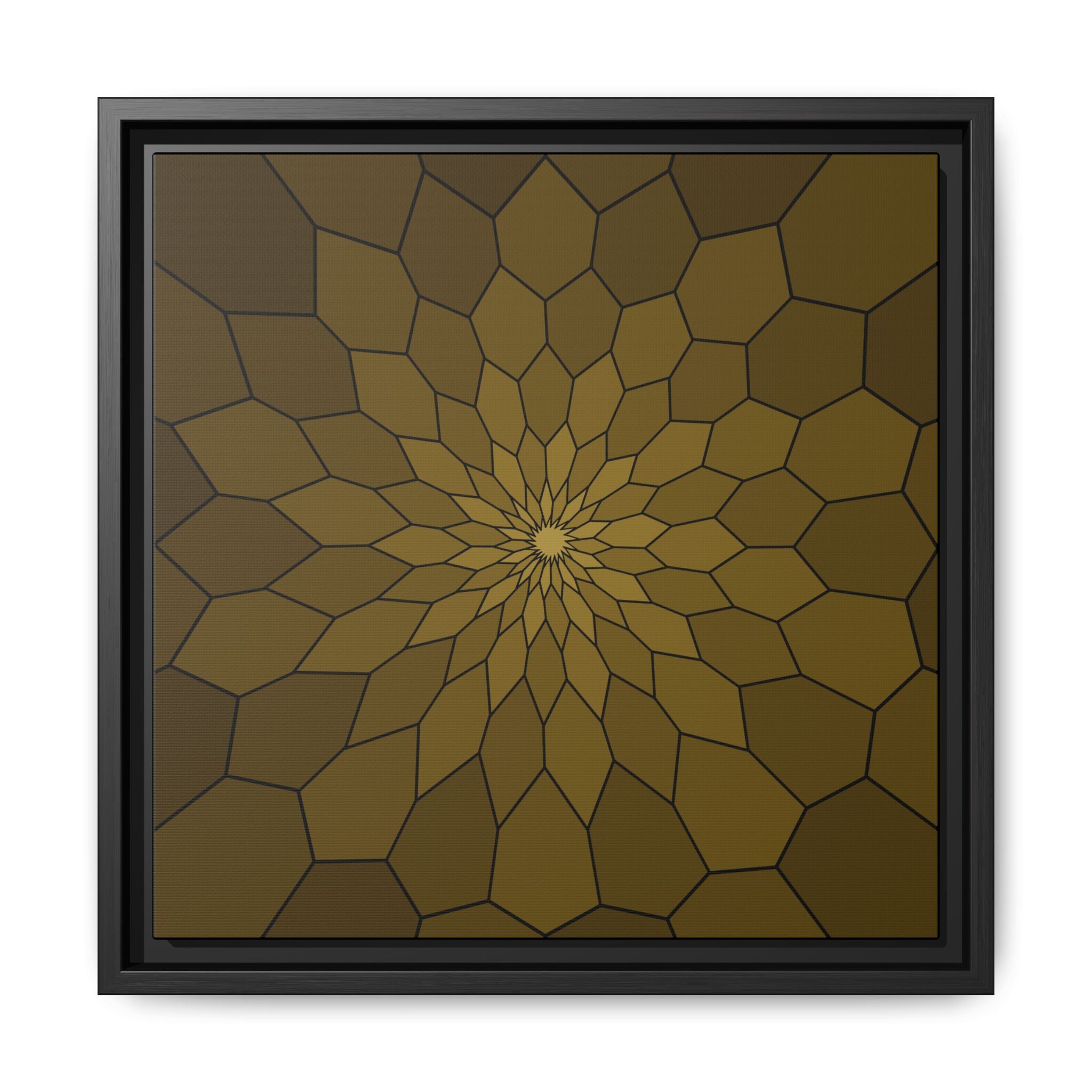 Framed Geometric Sunburst Canvas Art — Olive Brown Modern Wall Decor 14" x 14" Black 1.25"