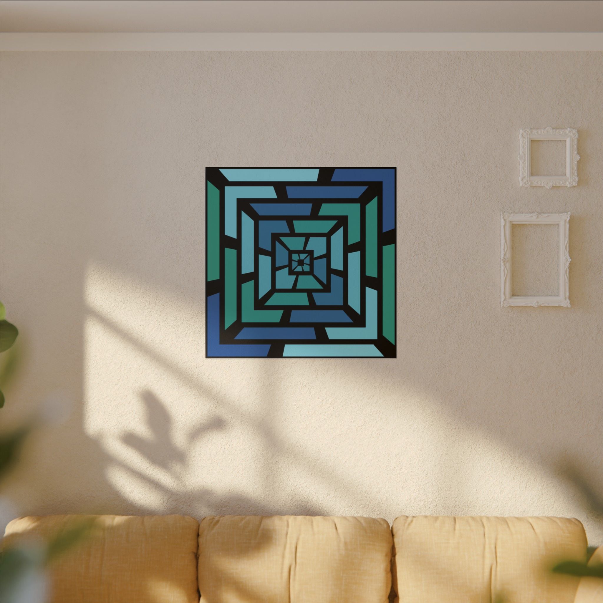 Geometric Spiral Canvas Print — Blue Green Optical Wall Art