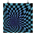 Blue Optical Illusion Poster — Retro Checkerboard Depth Art 10″ x 10″ Matte
