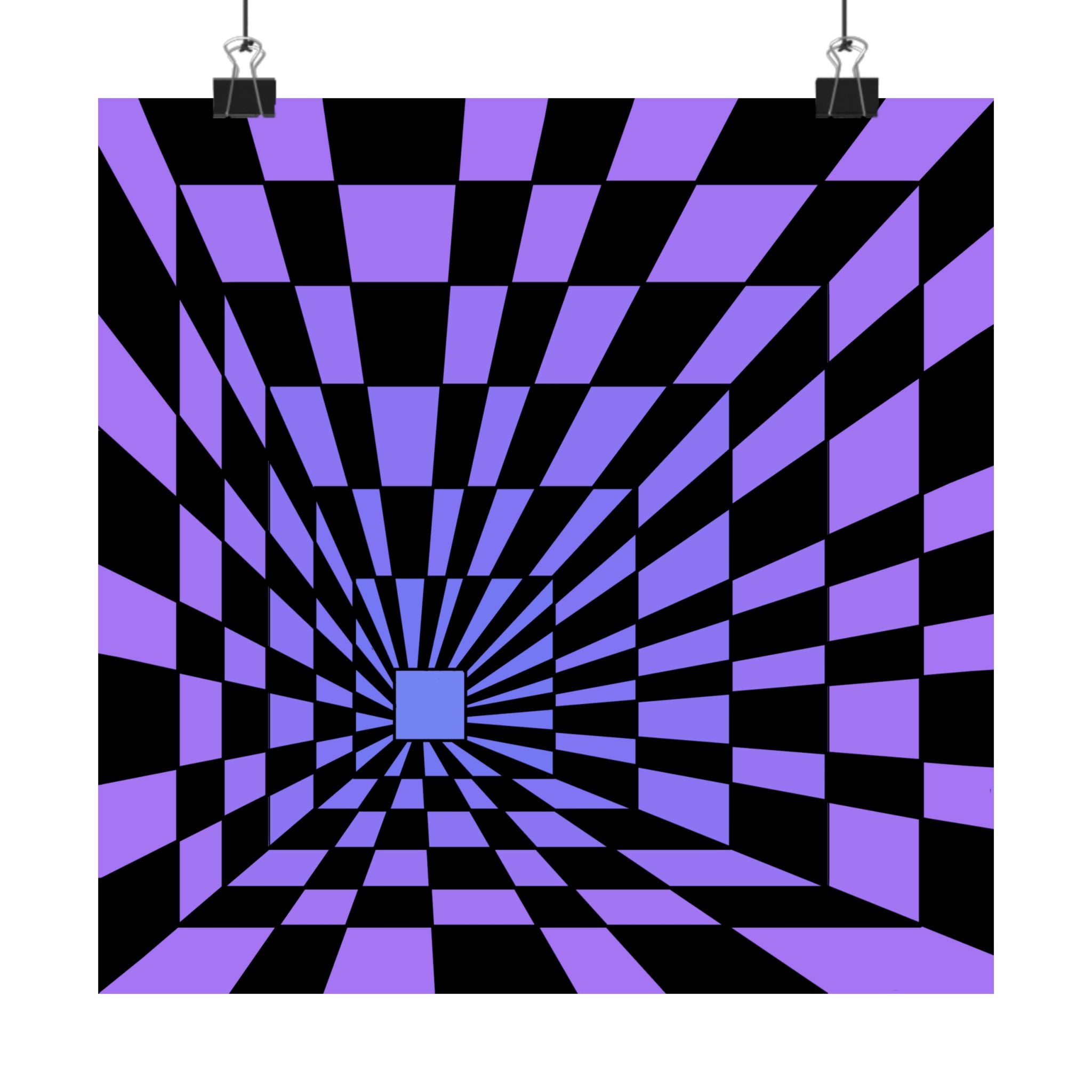 Purple Checkerboard Illusion Poster - Optical Art Matte Vertical Print 10″ x 10″ Matte