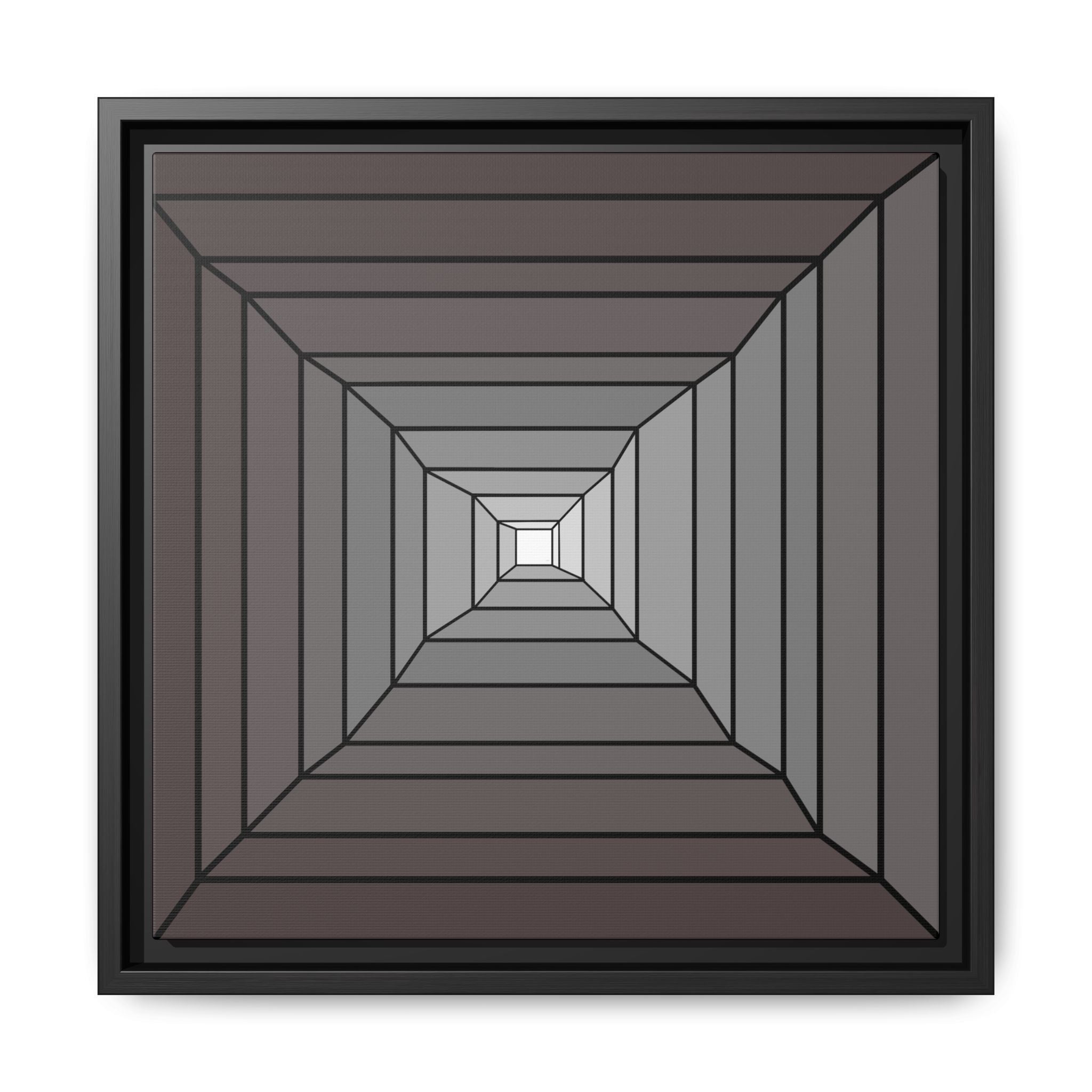 Geometric Gradient Framed Canvas Art — Monochrome Tunnel Abstract 14" x 14" Black 1.25"