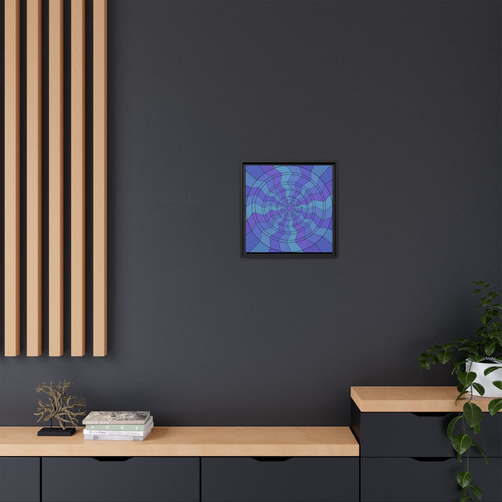 Framed Canvas Art – Blue & Purple Optical Spiral Abstract